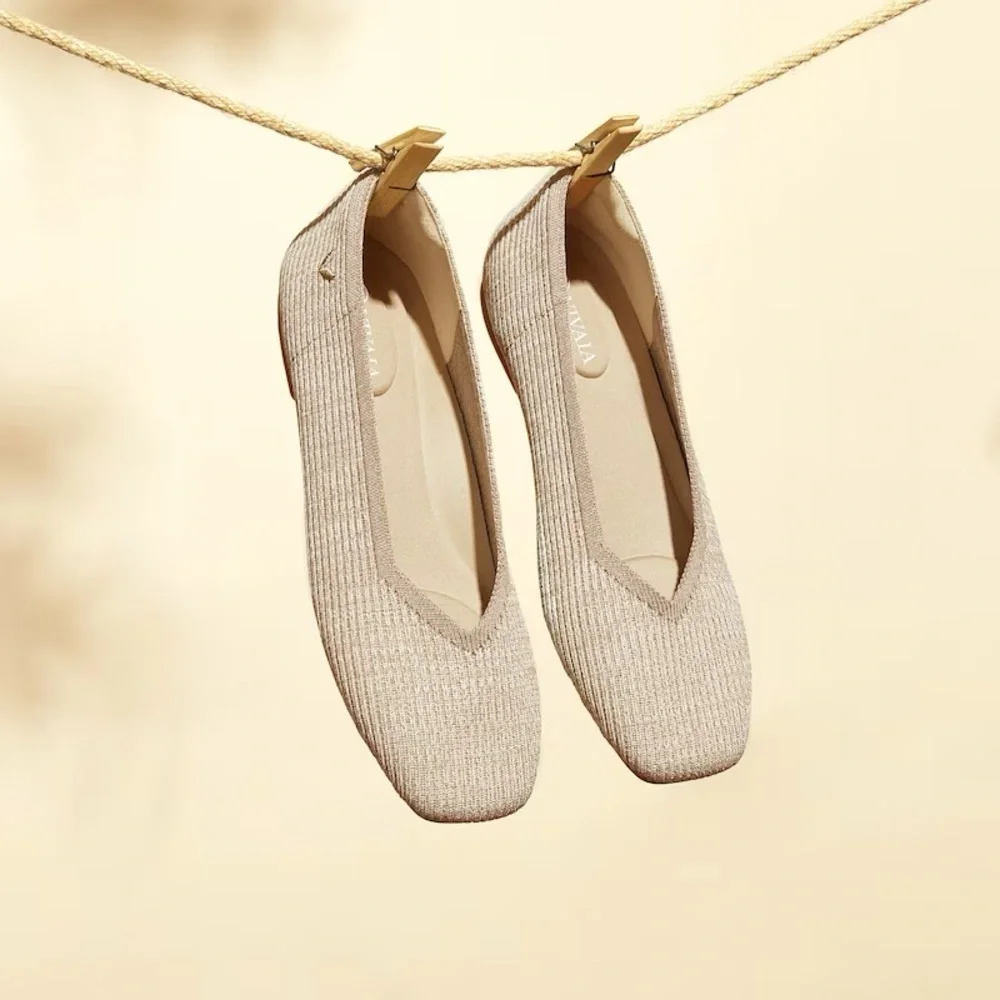 Vivaia | NEW Square-Toe V-Cut Flats (Margot 2.0) in Oatmilk 42